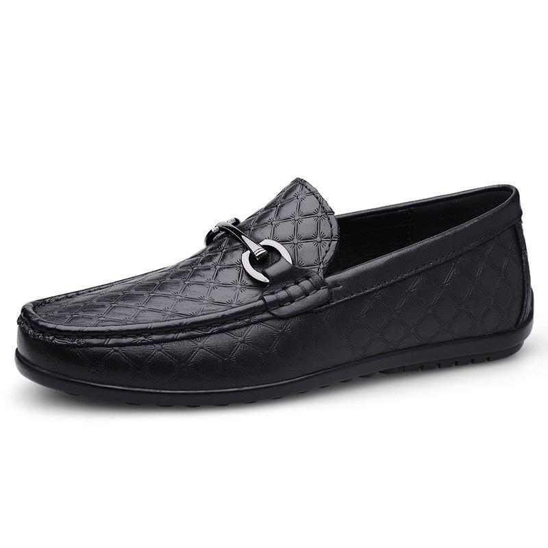 Men s Handmade Embossed Plaid Cowhide Moccasin Slip-On Casual Driving Shoes 45 чёрный