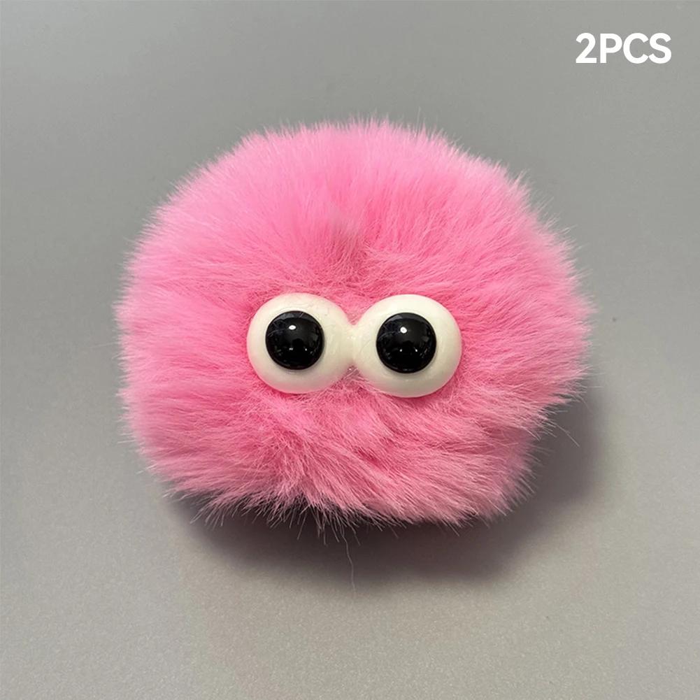 

2Pcs Car Motorcycle Helmet Decoration Soft Plush Ball with Big Eyes For Motocross Full Face Off Road Helmet Sticker Accessories рожевий