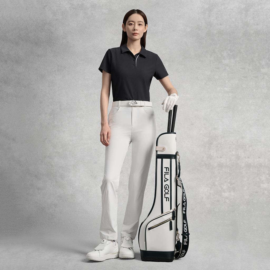 Fila Golf Series Fashionable Simple Slimming Casual Sports Golf Versatile Comfortable Knitted Short Sleeve Polo Shirt Women Tops A11W535114FBK