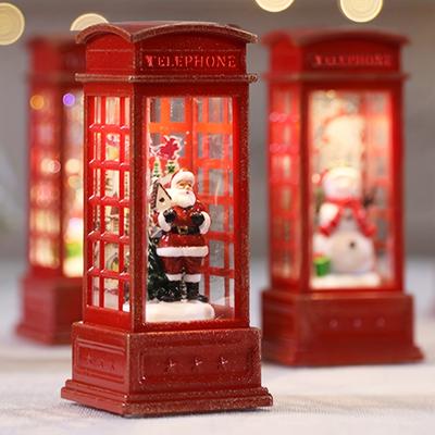 Vánoční dekorace telefonní budky se Santa Clausem, sněhulákem a stromkem - Červená retro ozdoba telefonní budky se světlem Domácí dekoratér