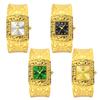 YaLaLuSi Gold Open Cuff Women Watch Square Green Dial Crystal Quartz Wrist Watch Luxury Gift Watch For Her