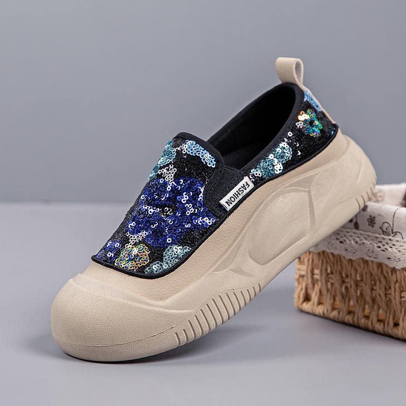 Loafers women's 2025 autumn new sequined breathable lazy one-pedal women's shoes spring thick-soled non-slip muffin shoes