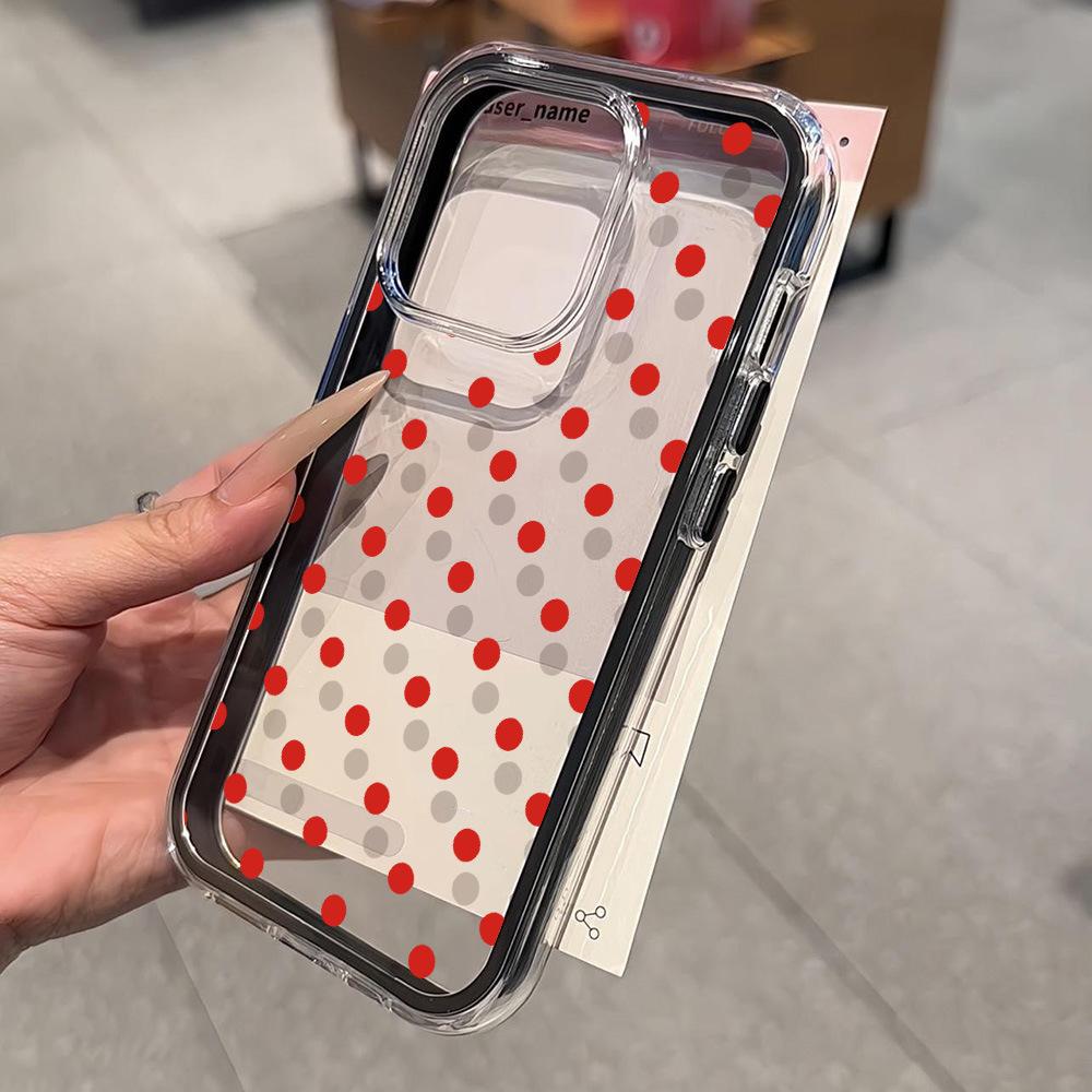 ins transparent red polka dots for iPhone17ProMax mobile phone protective case 16 simple 15Pro niche 14