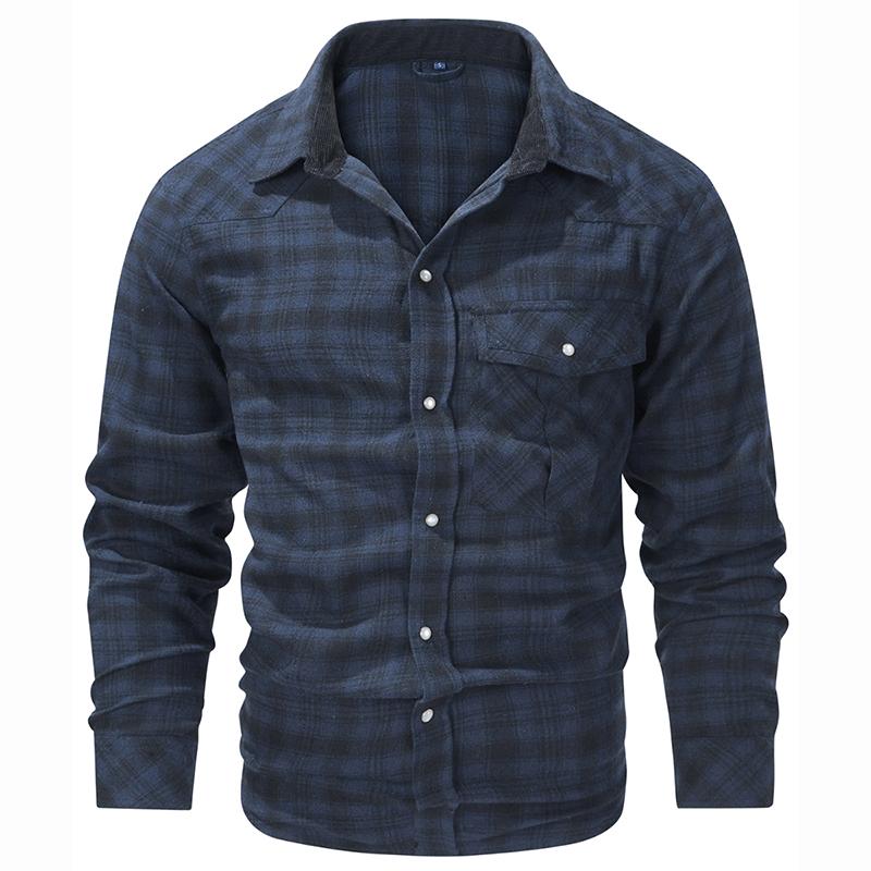 Men's Spring Autumn Plaid Shirts Long-Sleeved Casual Shirt Outdoor Safari Hiking Cargo Cotton Tops
