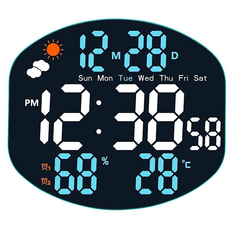 

Large Digital Wall Clock Weather Station Forecast TEMP Humidity Date Week Night Mode Table Clock 2 Alarm 12/24H LED Alarm Clock 25.6x23cm синий