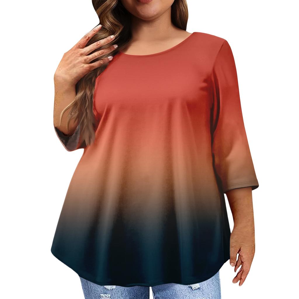 Women's Fashion Casual Round  Neck 3/4 Sleeve Oversized Top