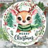 Christmas Wooden Sign with Adorable Elk Pattern - Merry Christmas Round Sign for Front Door, Wall Hanging Decor - Ideal Christmas Ornament