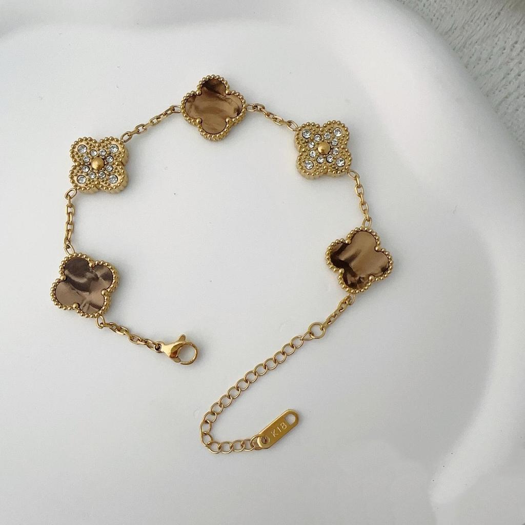 Dwustronna bransoletka z pięcioma kwiatami Bransoletka z czterolistną koniczyną Nie traci koloru Elegancka damska lekka luksusowa bransoletka temperamentu