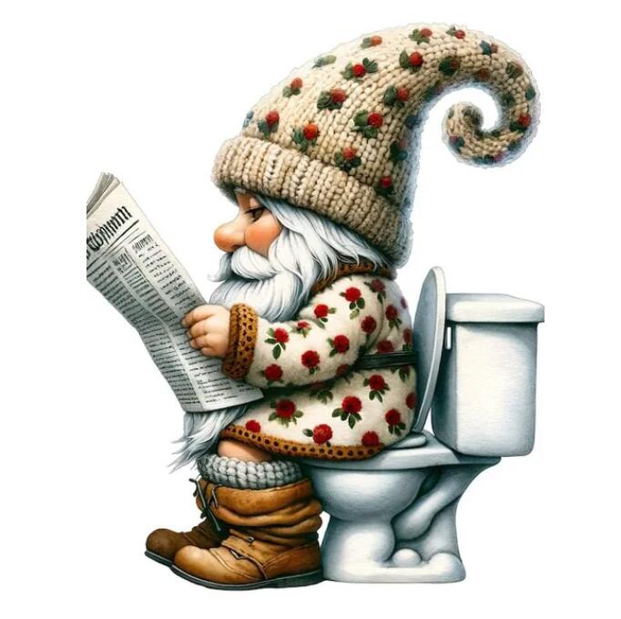 5D DIY Diamond Painting New 2024 Diamond Embroidery Gnome On The Toilet Newspaper Mosaic Jewelry Cross Stitch Home Decoration