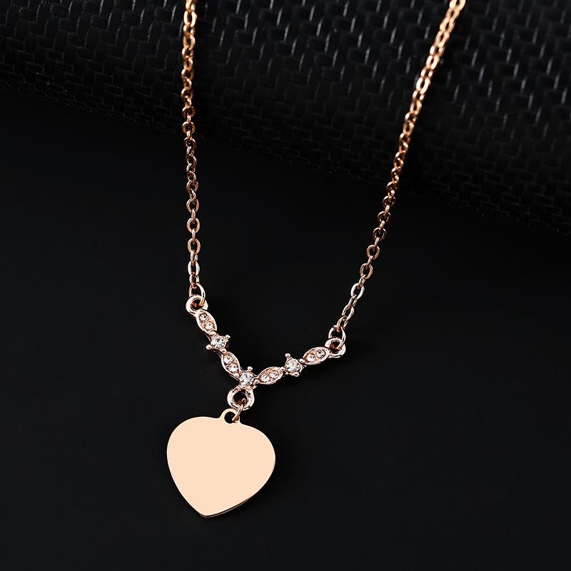 Stainless Steel V-Shaped Heart Pendant Cross Chain Necklace, Blank for Laser UV Color Printing.
