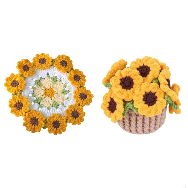 

Handcrafted Crochet Flowers Desk Cup Pad Knitting Tableware Pad X3UC