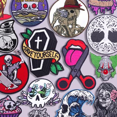 DIY Personalisierte Punk Totenkopf Bestickte Aufnäher Für Kleidung Aufbügelbare Aufnäher Für Kleidung Jacken Rucksäcke Hüte Nähbare Abzeichen