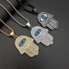 Collana Ciondolo Mano di Fatima Hip Hop Placcata Oro con Incastonati Diamanti
