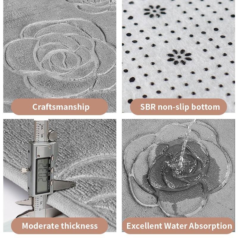 Tappetino da bagno con rose in rilievo Tappetino da bagno antiscivolo nel lavabo Vasca da bagno Tappeto da pavimento laterale Doccia Zerbino Memory Foam 3D Pad