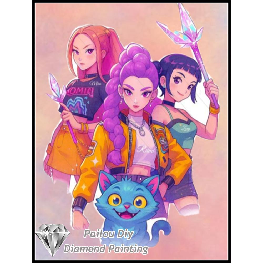 Kpop Dämonenjäger Sajaboys Film 5D Diamant Malerei Sets Cartoon Mädchen Rumi Mira Zoey Kunst Kreuzstich Mosaik Raumdeko