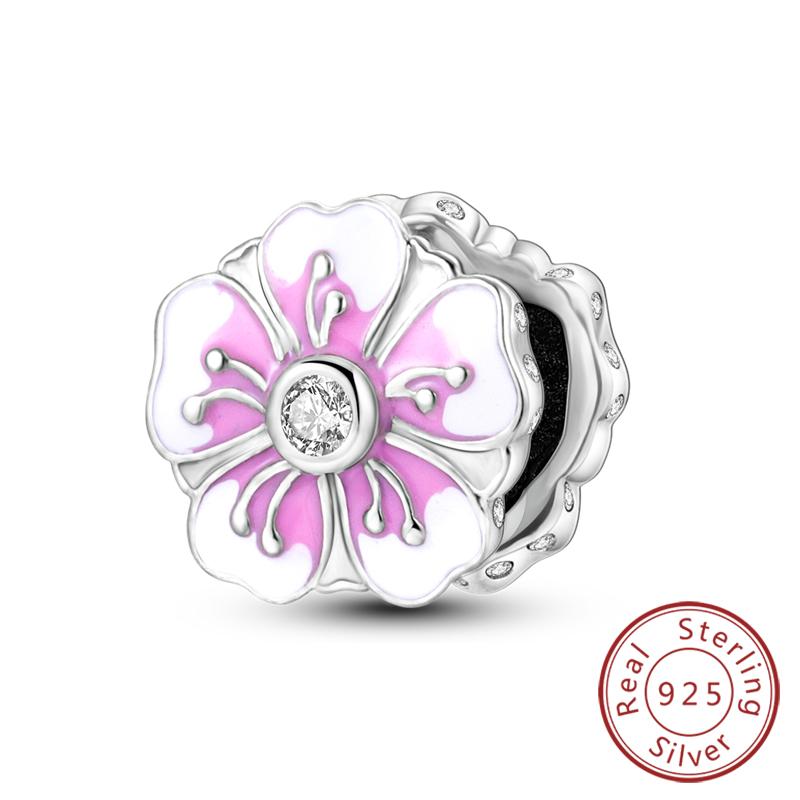 Original Copper Charms Beads Pendant Lotus Tulip Rose Carnation Flower Series Bead Fit Bracelets Women Jewelry Gift