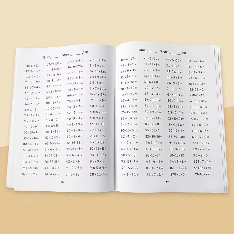 Mixed Operations Math Workbook with Answer for Grade 1-3 Learning Subtraction Addition Multiplication Division Practice Copybook