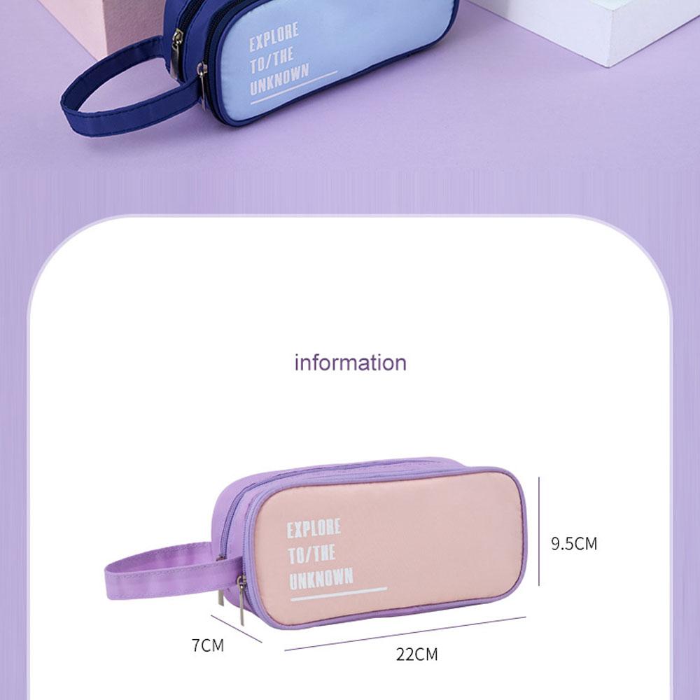 Candy Color Handheld Large Capacity Pen Bag Double Zipper Student Stationery Bag Multifunctional Pencil Case