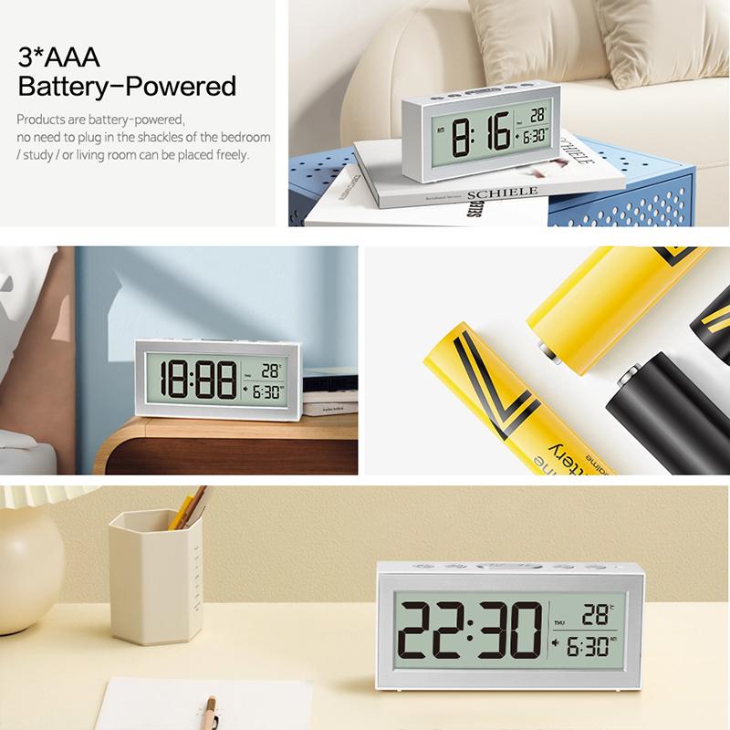 Digital Desk Clock LCD Retro Alarm Clock for Bedrooms Travel Temperature Display Backlight Calendar Battery Operated