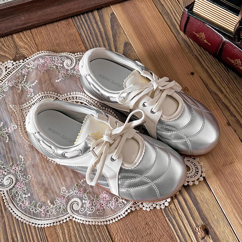 

Модный тренд взрыв серебряные ретро кроссовки на платформе женские новинка 2025 года универсальная повседневная спортивная обувь 40 серебряный