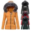 Damen Kapuzen Daunenmantel Kunstpelzkragen Reißverschluss Slim Fit Gepolsterte Jacke Winddicht Warm Winter Mittellang Oberbekleidung