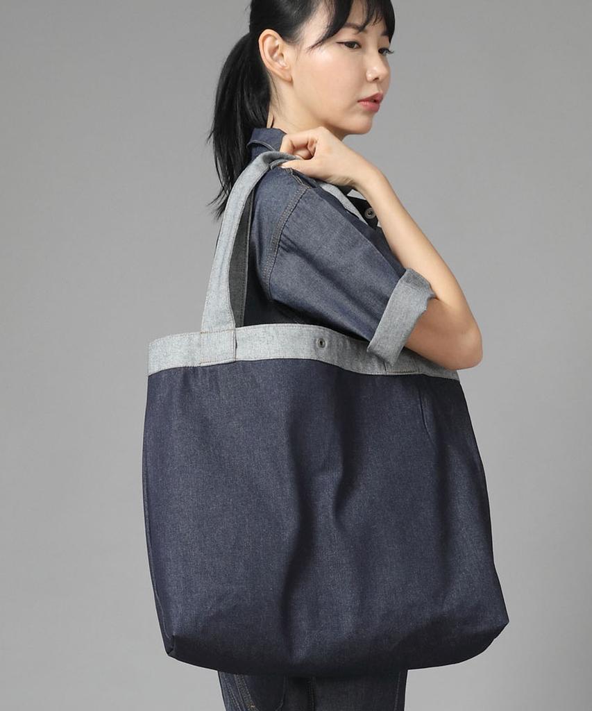 Saintcrew Button-Open Oversized Shoulder Bag Bob-117 Denim Indigo Brs