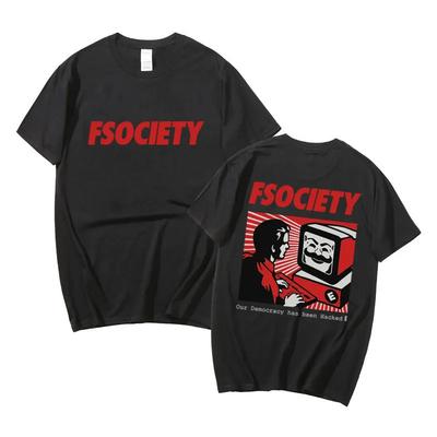 Zabawna Koszulka Graficzna Mr Robot Męska Damska Vintage Bawełniana Koszulka FSociety F Society Hacker Geek Koszulki Unisex Codzienna Streetwear
