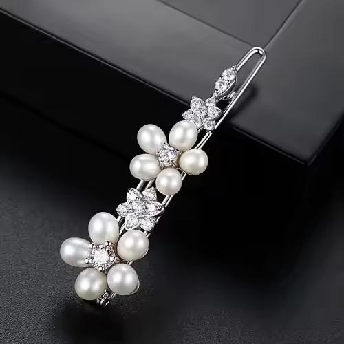 LUOTEEMI Fashion European Design Natural Pearls Flower Wedding Hair Accessories for Women Luxury CZ Bridal Hair Clips