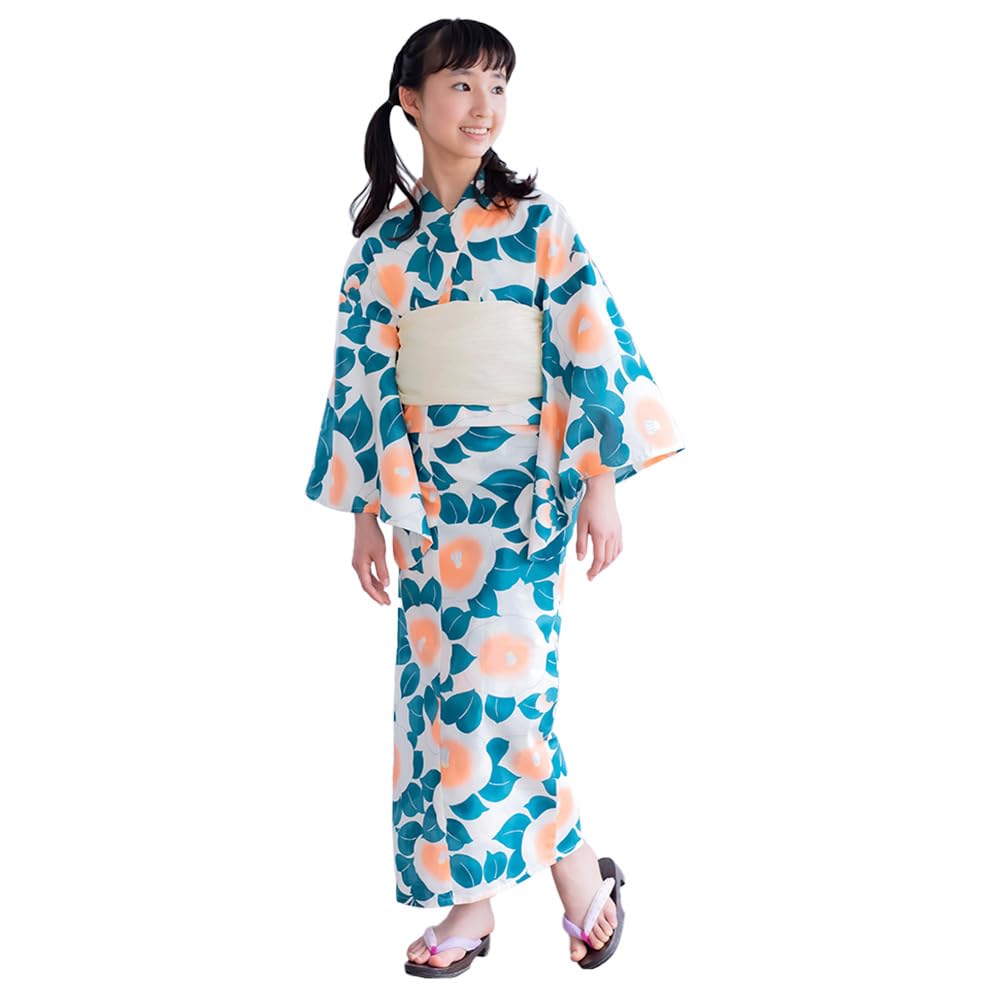 

Юката для старшеклассниц и учениц средней школы, оби и юката, утренний цветочный, для младших классов, большой пушистый цветок камелии [кимоно кафе], комплект из 2 предметов, набор, гортензия,