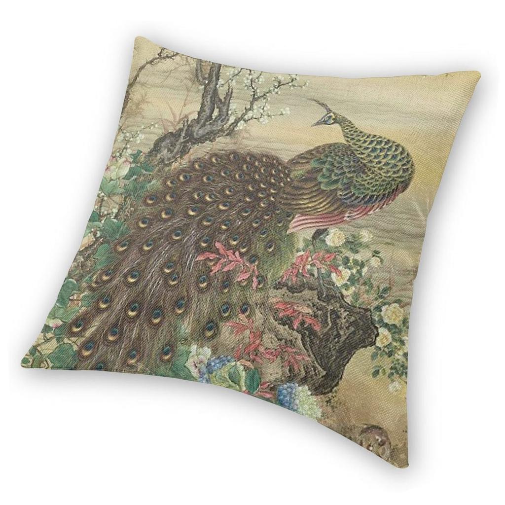 Damenpfau Chinoiserie Kissenbezug Polyester Leinen Samt Kreativer Reißverschluss Dekor Kissenhülle Zimmer Kissenbezug