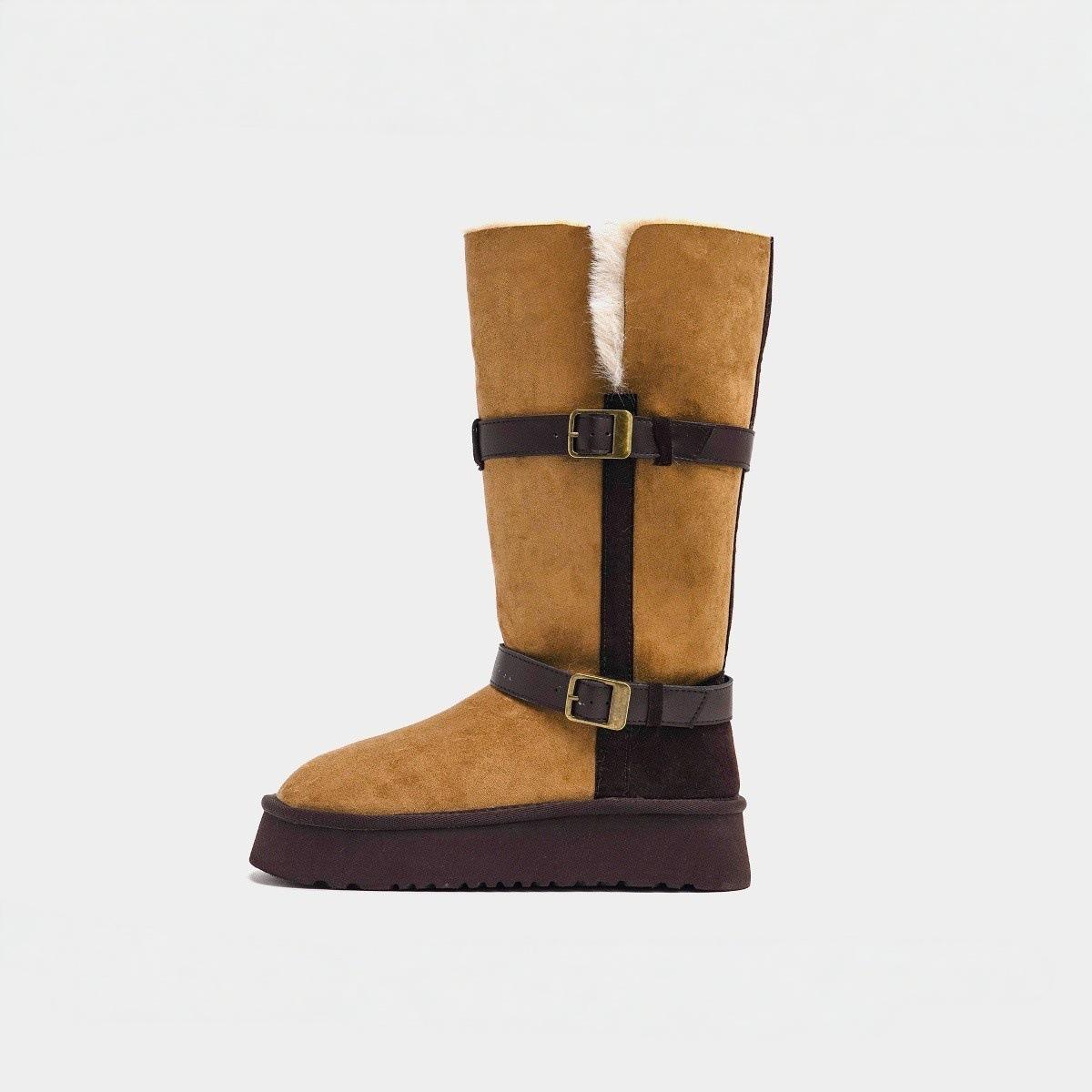 

Flap thick-soled snow boots women s velvet winter long boots cotton shoes 40 коричневий