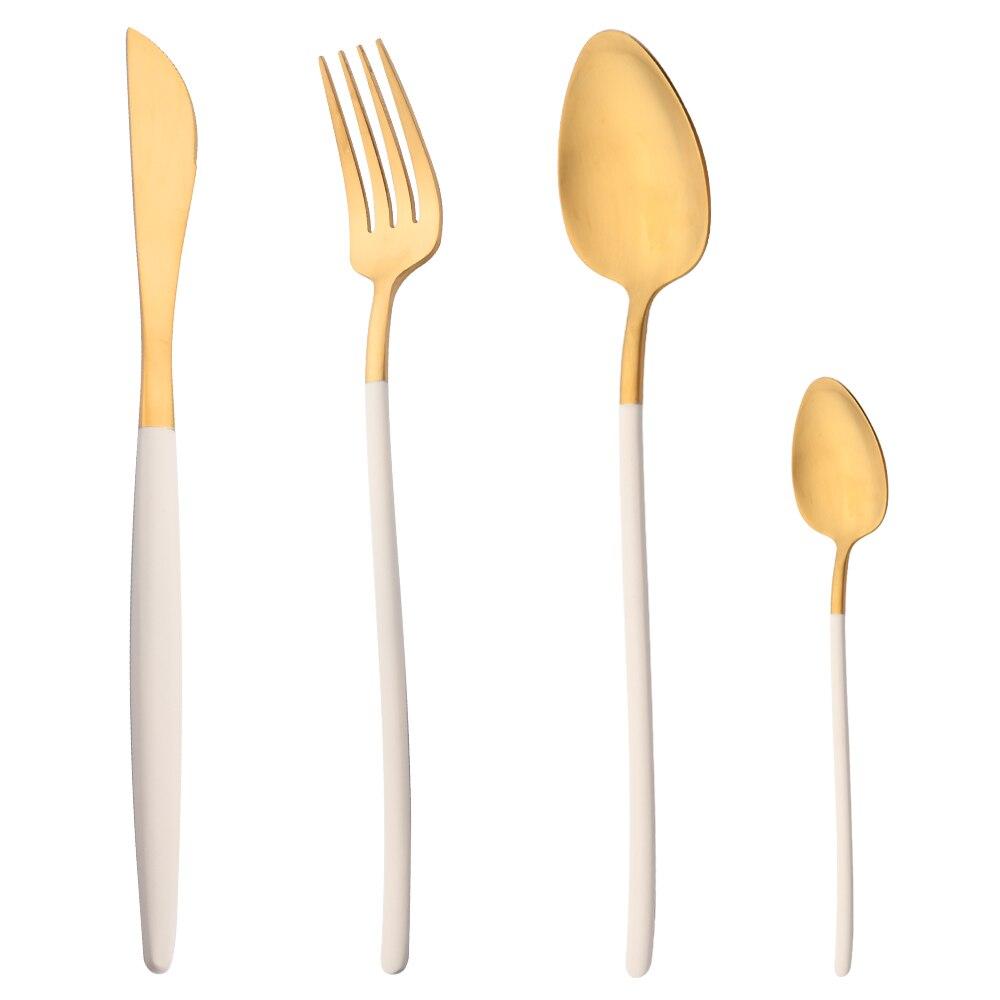 Matte Gold Dinnerware Set 304 Stainless Steel Cutlery Flatware Set Grey Gold Knife Fork Spoon Teaspoon Tableware Set