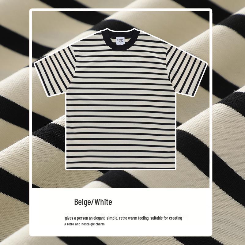 Черно-белая полосатая хлопковая футболка-матроска с коротким рукавом из двойной пряжи M