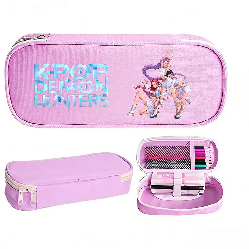 K-pop Demon Hunter Girl Group Pencil Case - Korean Style, Multi-functional Oxford Cloth Stationery Box for Junior & High School Students