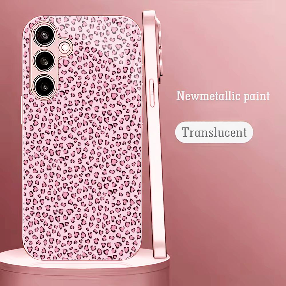 Love Leopard Print Madam Pink Glass PhoneCase for Samsung Galaxy S26 S25 S24 S23 S22 S21 FE Ultra Plus Dropresistant Female