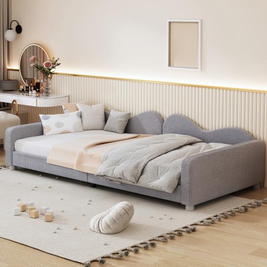 Children Bed Upholstered Bed 90x200cm, Frame Fabric Multifunctional Soft Bed with Backrest and Armrest, Sofa Bed Bed, Youth Bed Guest Bed Gray