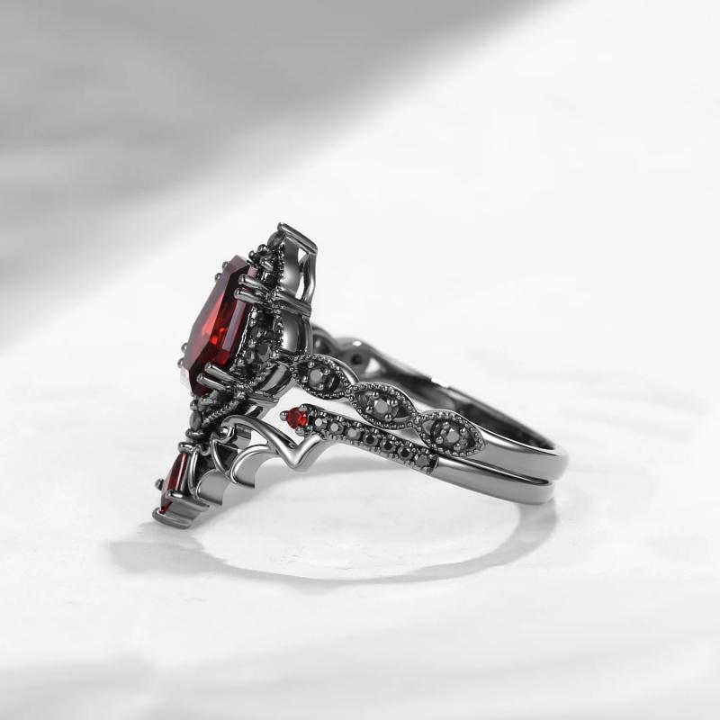 s/set Fashionable Inlaid Red Synthetic Zirconia Black Double-layer Ring Women's Gothic Daily Wear Jewelry Accessories Gifts