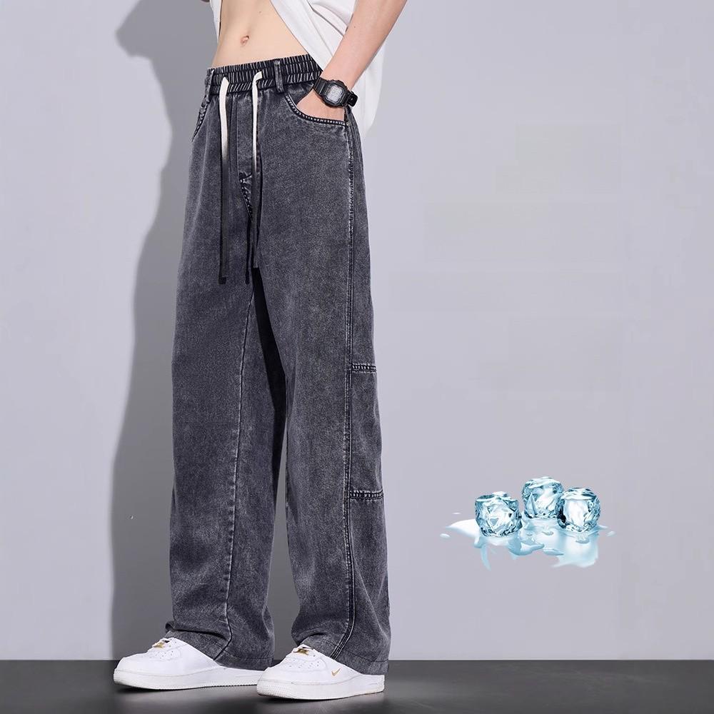 Summer Thin Tencel Denim Pants For Men With Belt And Pockets For Casual Wear