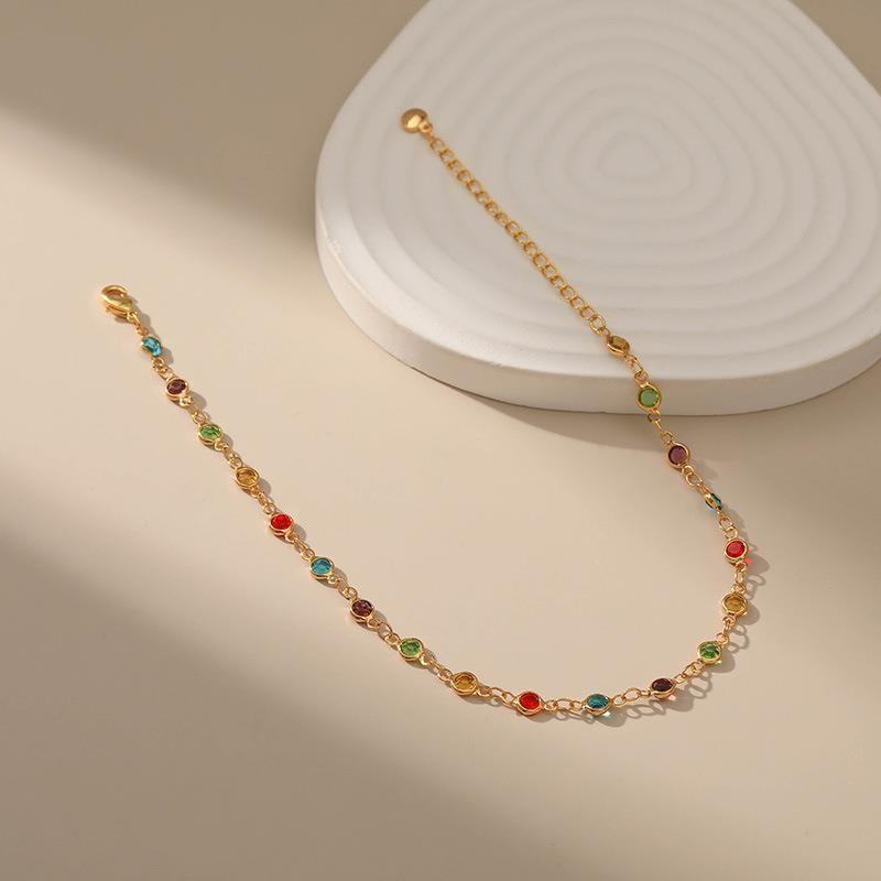 Gold Boho Rainbow Rhinestone Anklet for Women Summer Beach Beads Foot Chain Vocation Jewelry Gifts