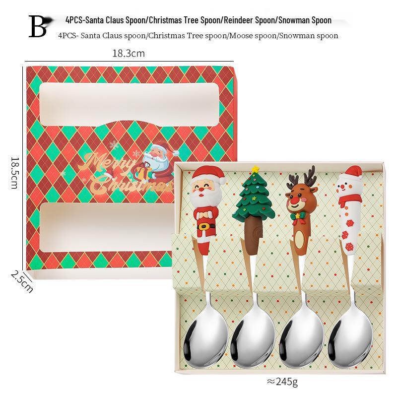 Creatieve Kerstman Koffielepel & Dessertvork Set - Roestvrijstalen Bestek voor Kerst