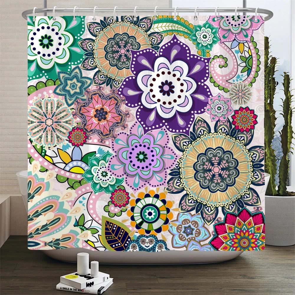 Waterproof Shower Curtain for Bathroom Bohemian Pattern Printing Bathtub Curtains Fabric Polyester Bath Curtain with Hooks