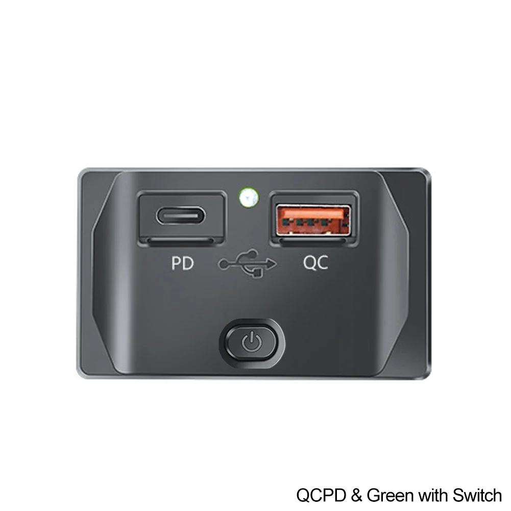 Car QC 3.0 USB PD Type C Fast Charger Socket 12V-24V with Switch LED Light Power Outlet Quick Charge for Motorcycle RV Boa