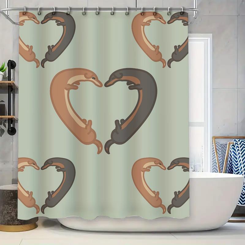 

Cozy Heart Shaped Shower Curtain featuring Cute Dolphins for Bathroom Decoration Waterproof Fabric with Hooks Included in Variou 90x180cm