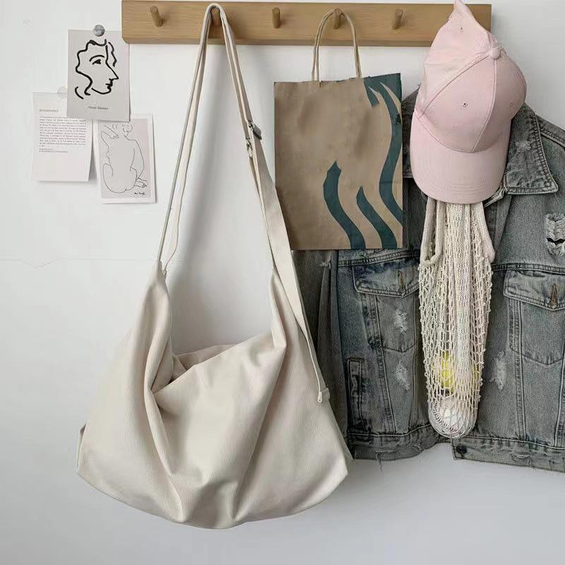 Fashion Solid Color Canvas Shoulder Bag Large Capacity Tote Bags Crossbody Bag For Women Travel Shopping Bags Daily