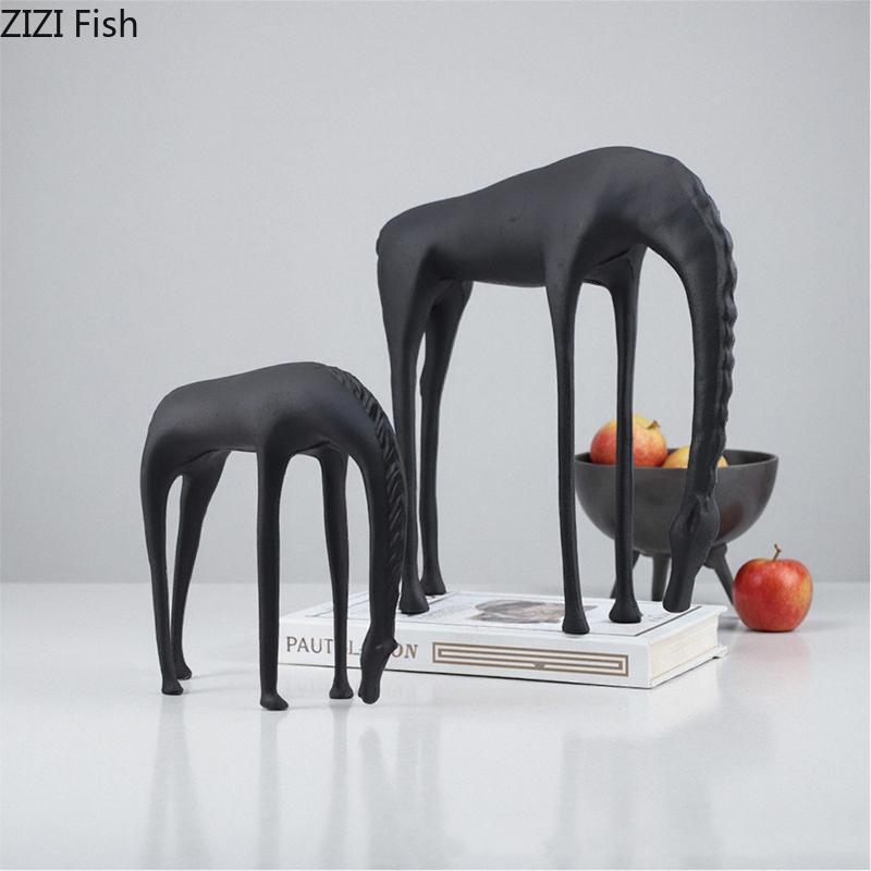 Creative Long Necked Horse Statue Desk Decoration Minimalist Horse Sculpture Metal Crafts Ornaments Room Aesthetic Decor