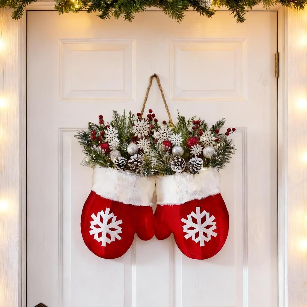 Christmas Front Door Wreath Realistic Decor Glove Design Supplies Artificial Pine Needle Wreaths For Home Indoor Outdoor Porch