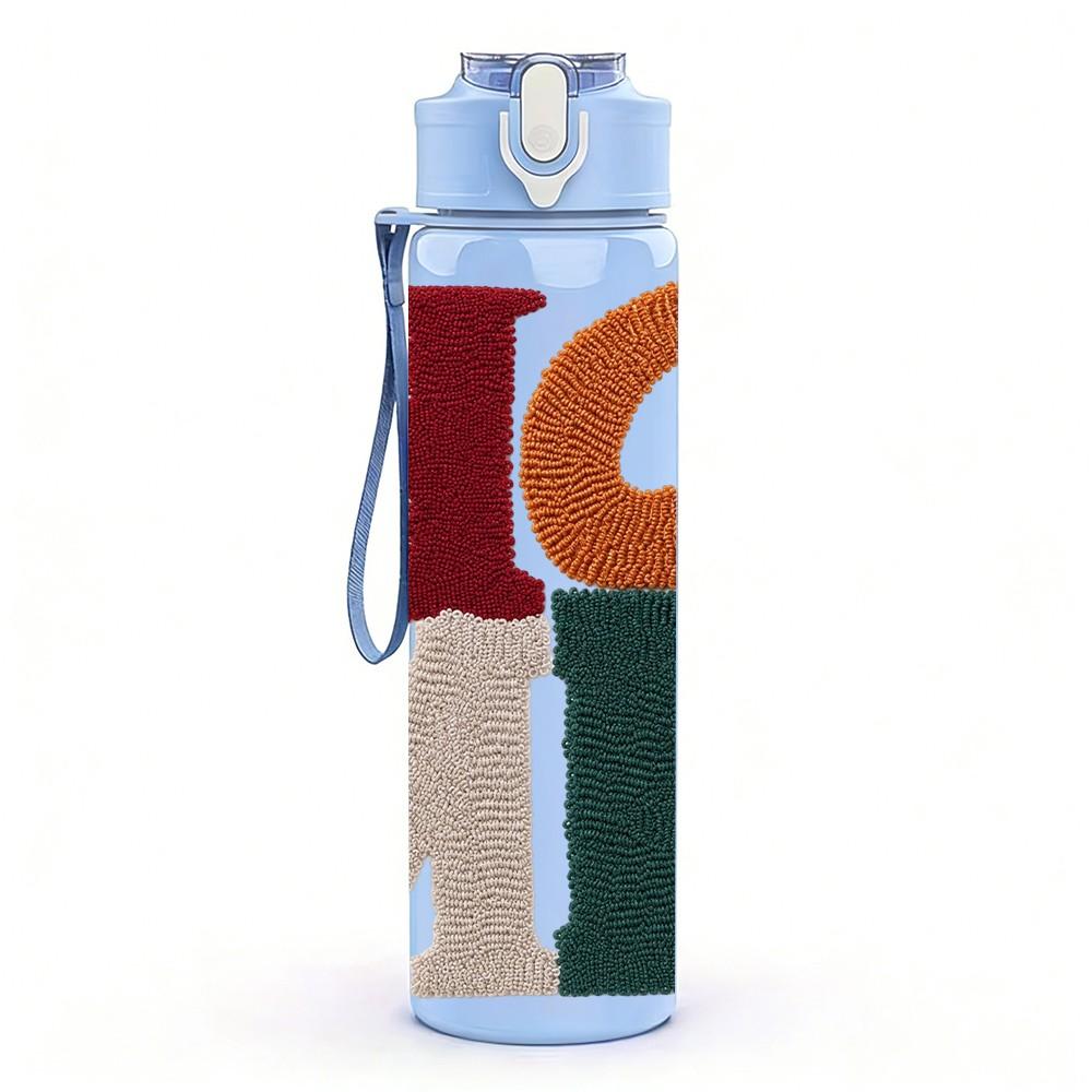 1PC Home Bold Retro Letter Pattern 750ml Color Plastic Sports Water Bottle Leakproof Flip Straw Lid Suitable for Sports Office Home Use