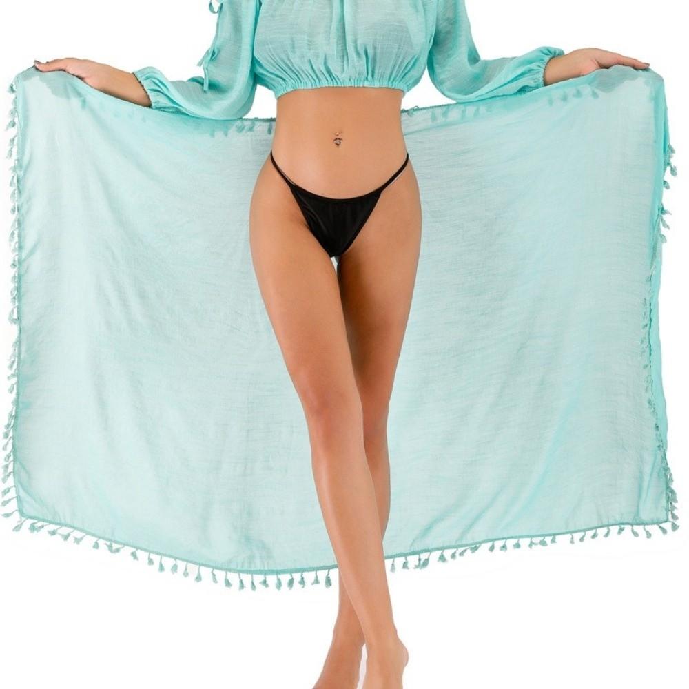 Solid Color Bikini Cover Up Sheer Design Sarong Beach Towel  for Women Seaside Holiday
