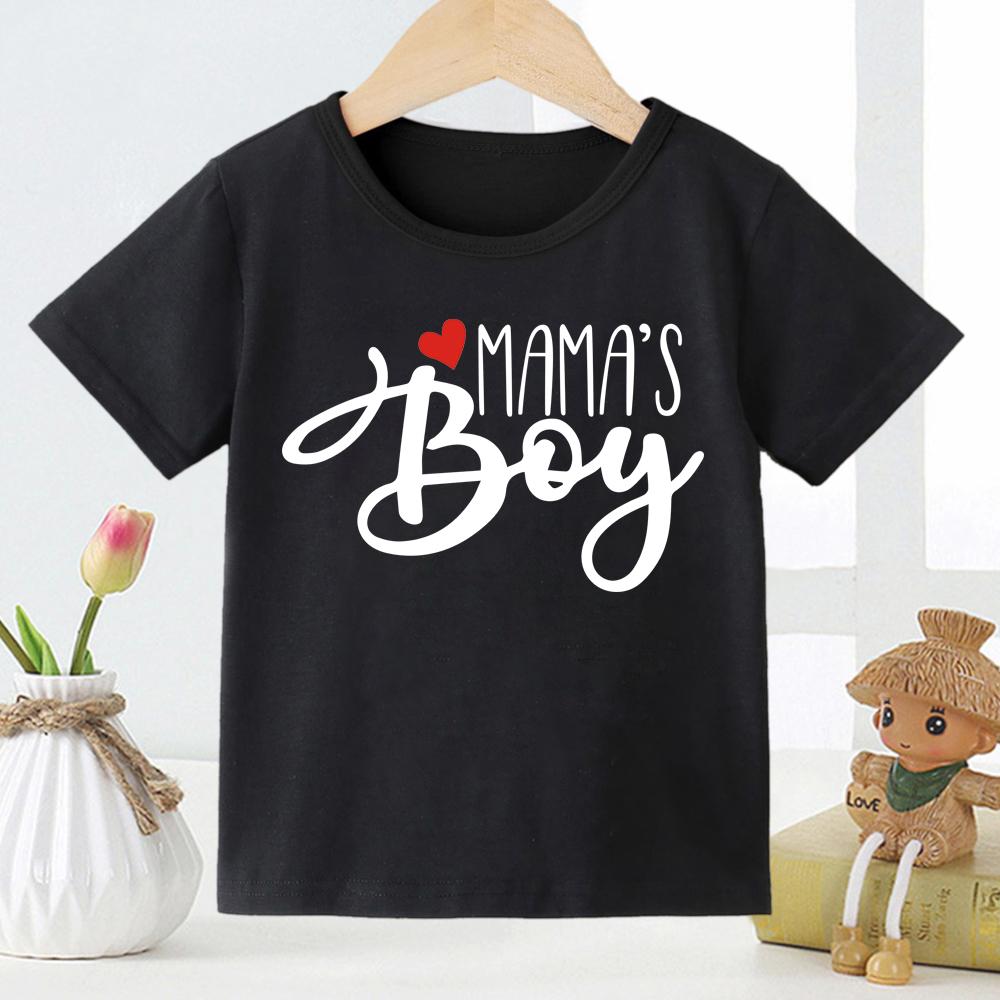 Mamas Boy Letter Kids Tshirt  Euroamerican Fashion Letterprinted Childrens Tshirt for Boys Girls Summer Polyester Fabric