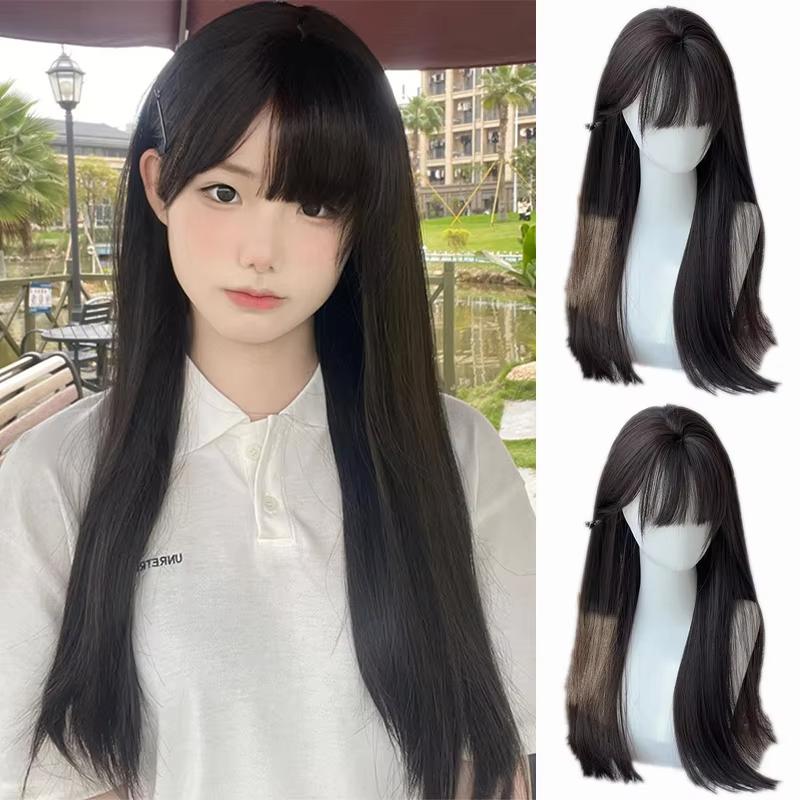 Perruques Longues Droites Blanches pour Femmes avec Frange Cheveux Synthétiques d'Aspect Naturel Perruque pour Halloween Cosplay Usage Quotidien 26inches white